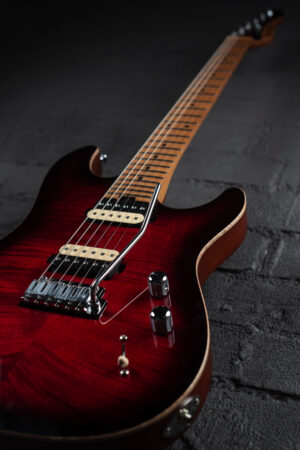 Geist electric guitar by Gordon Smith. Lava finish. Long image.